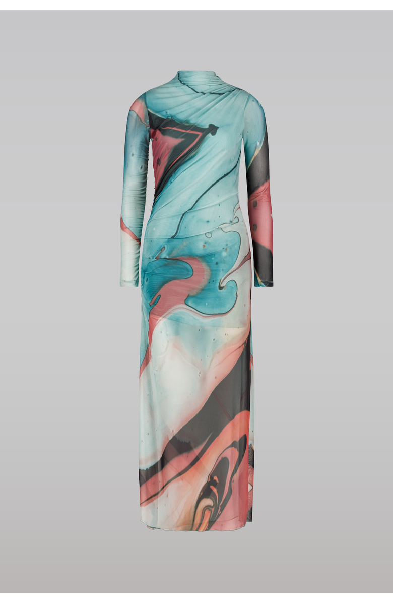 SAEMDI Lava Print Mesh Dress, Main, color, Teal / Coral