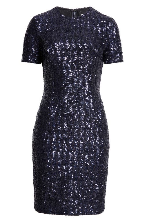 Michael Kors Sequined Short-sleeve Mini Dress In Maritime