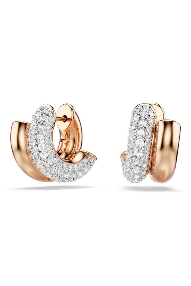Dextera Mini Hoop Earrings, Main, color, ROSE GOLD/ WHITE
