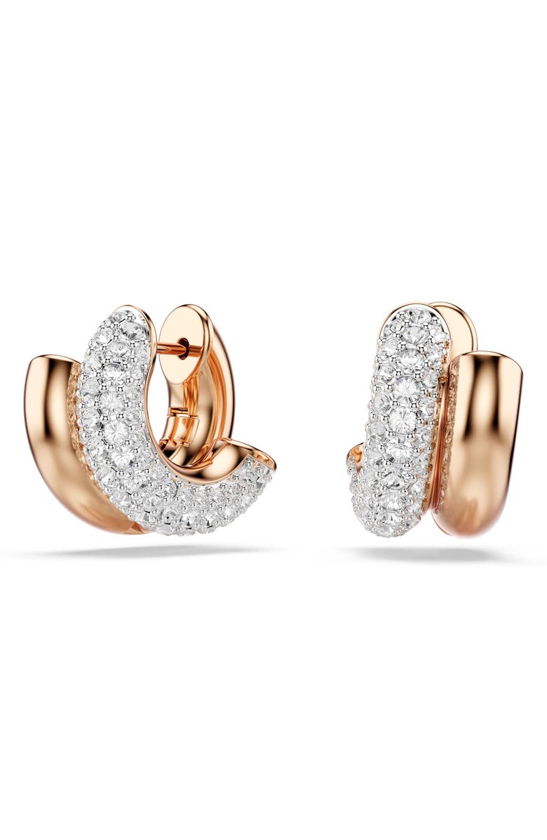 Swarovski Dextera Mini Hoop Earrings, Main, color, Rose Gold/ White