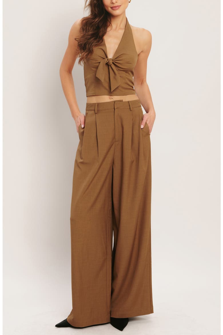 Tie Front Halter Crop Top, Alternate, color, BRICK