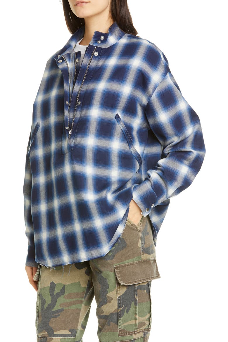 Josie Half Zip Plaid Shirt, Alternate, color, BLUE CHECKS