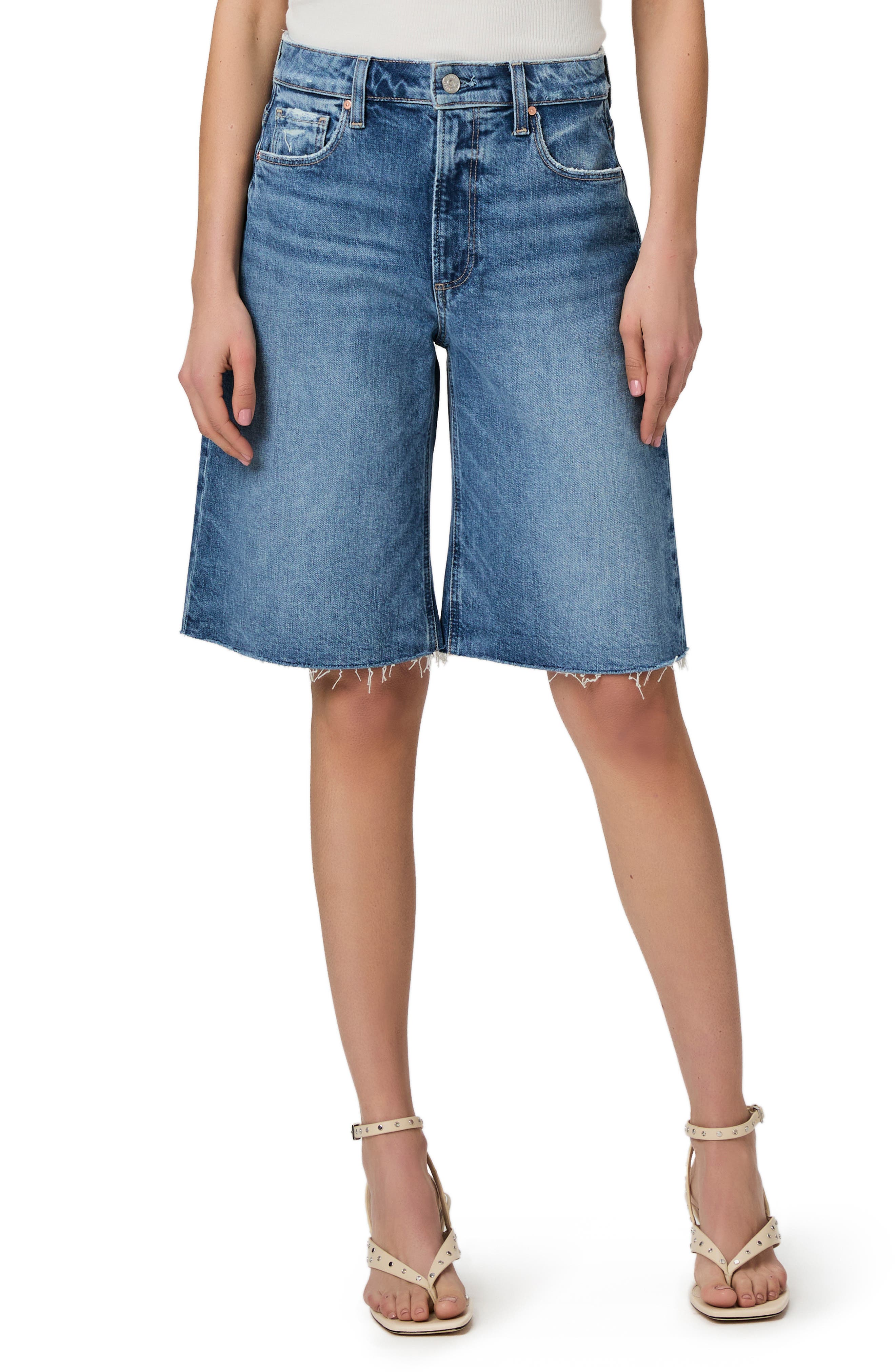 PAIGE Cadee Raw Hem Denim Bermuda Shorts