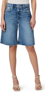 PAIGE Cadee Raw Hem Denim Bermuda Shorts