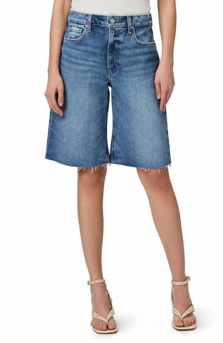 PAIGE Cadee Raw Hem Denim Bermuda Shorts