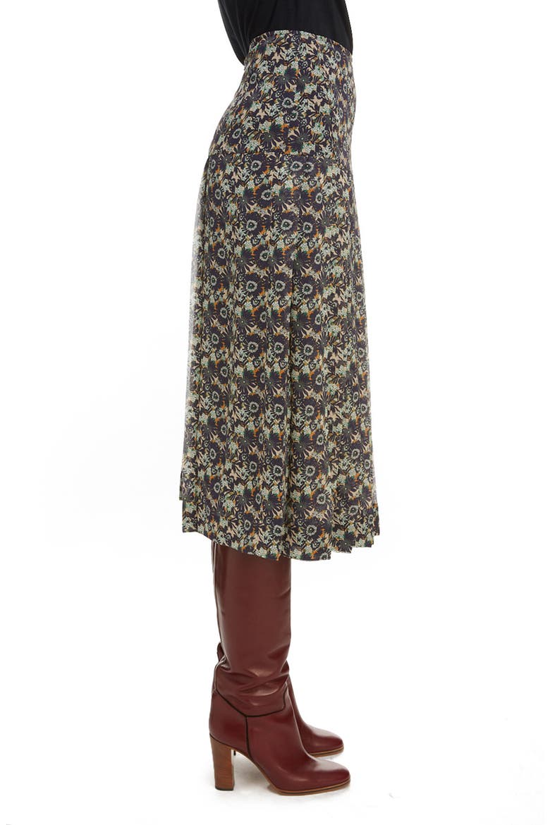 High Waist Pleated Silk Skirt, Alternate, color, OFF WHITE/ NAVY