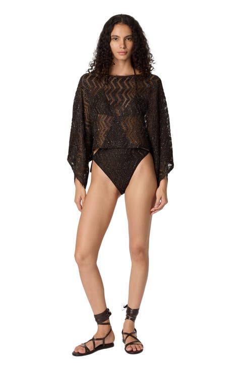 Zigzag Mesh Top With Sequins And Wide Sleeves