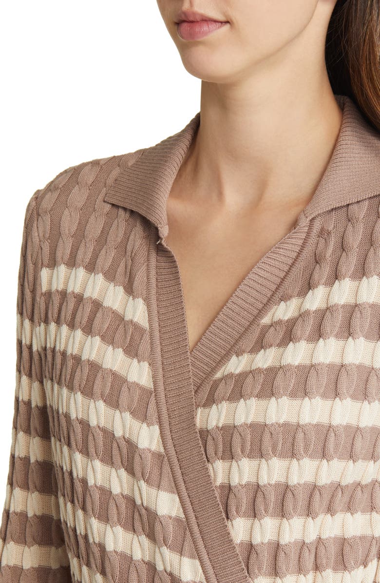 Misook Stripe Tie Waist Cardigan, Alternate, color, Macchiato/Biscotti