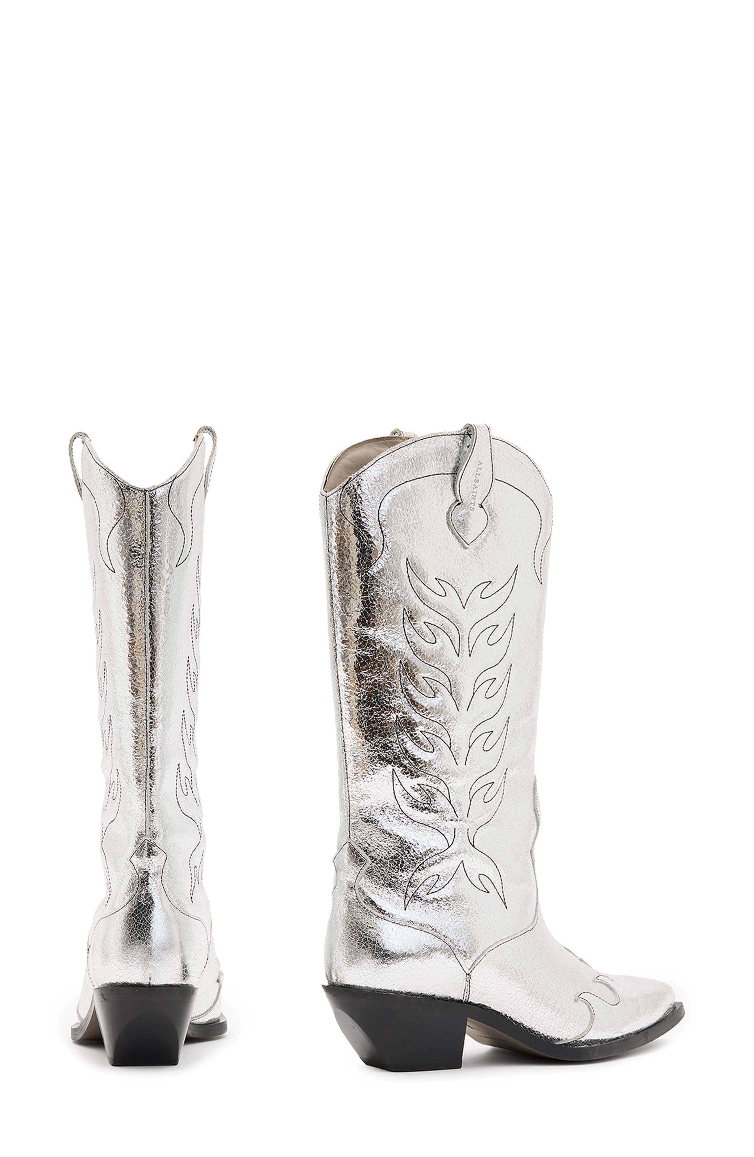AllSaints Dolly Cowboy Boot, Alternate, color, Metallic Silver