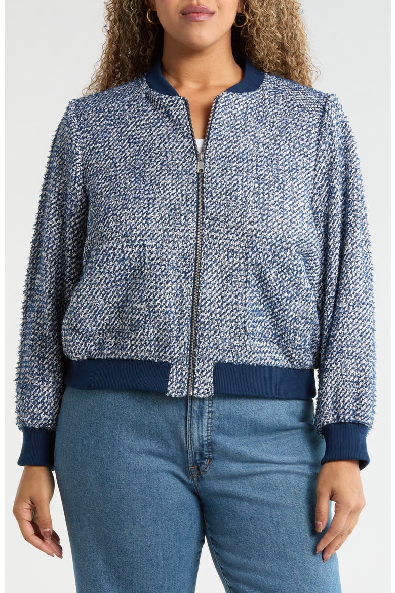 Tweed Bomber Jacket, Alternate, color, NAVY STILL