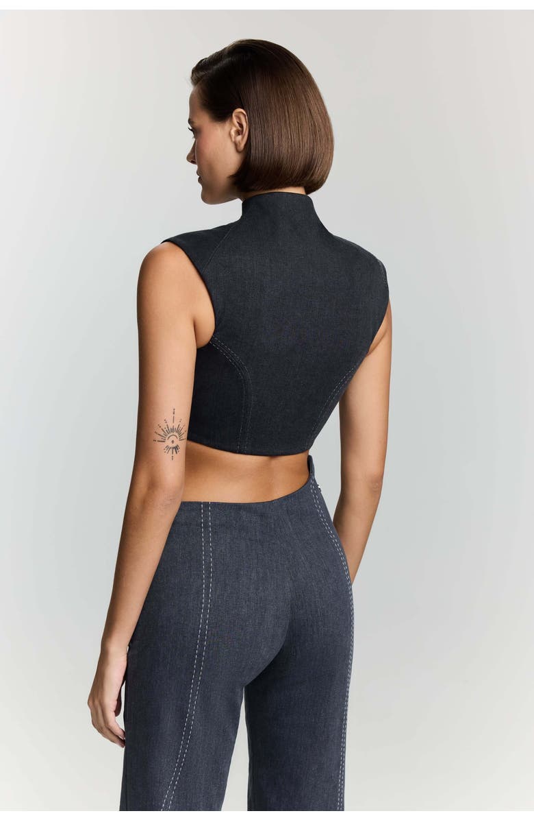 Jendue US Dew Drop Denim Vest - Unique Asymmetrical Zipper Top, Alternate, color, Deep Blue