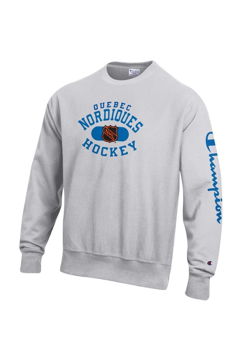 Men's Champion Heathered Gray Quebec Nordiques Reverse Weave Pullover Sweatshirt, Alternate, color, Heather Gray