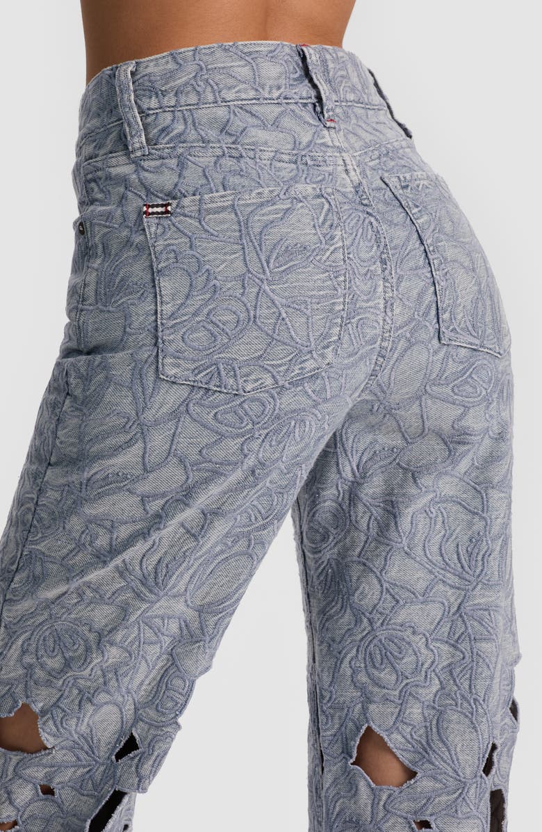 Alice + Olivia Chic High Waist Embroidered Eyelet Jeans, Alternate, color, Rockstar Blue