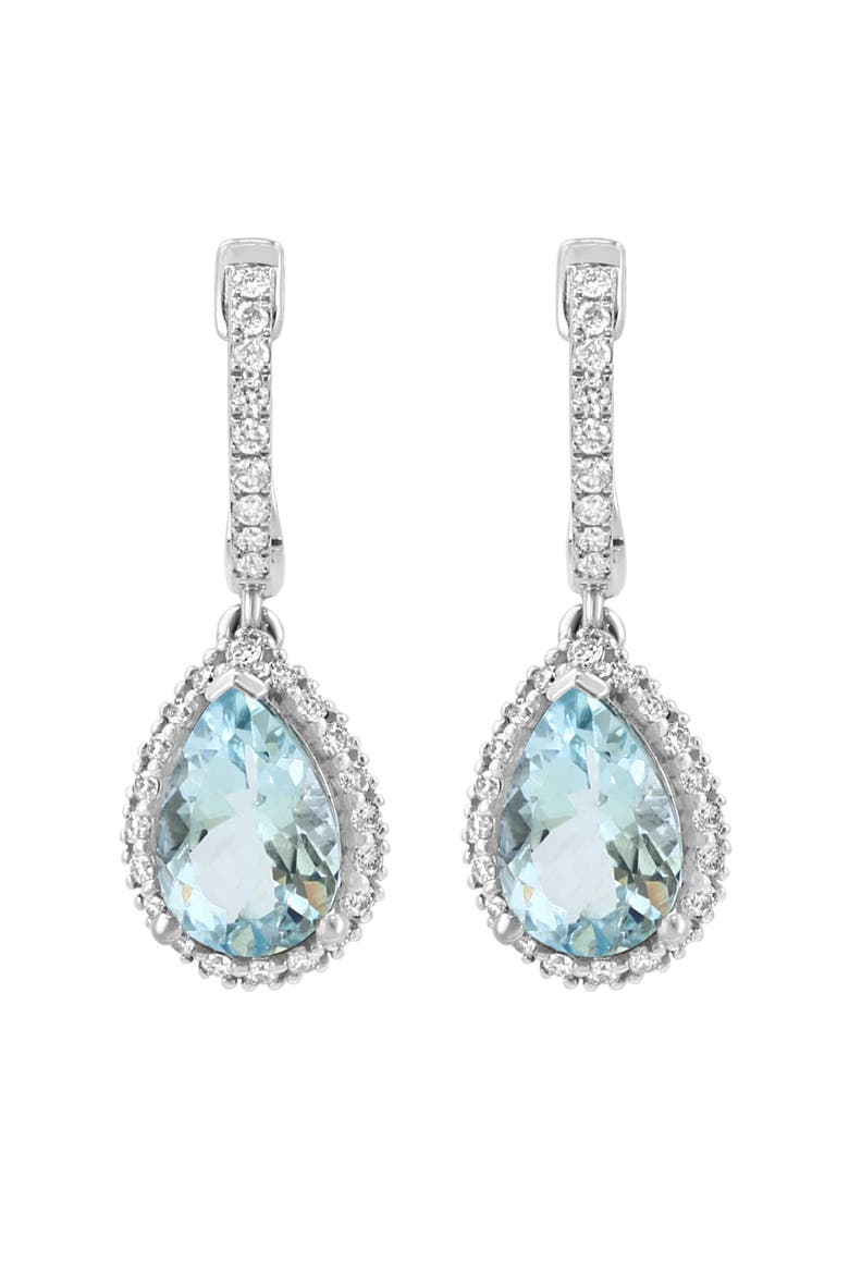 14K White Gold Diamond Pear Aquamarine Drop Earrings, Main, color, 14K Gold