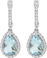 EFFY 14K White Gold Diamond Pear Aquamarine Drop Earrings