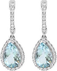 EFFY 14K White Gold Diamond Pear Aquamarine Drop Earrings