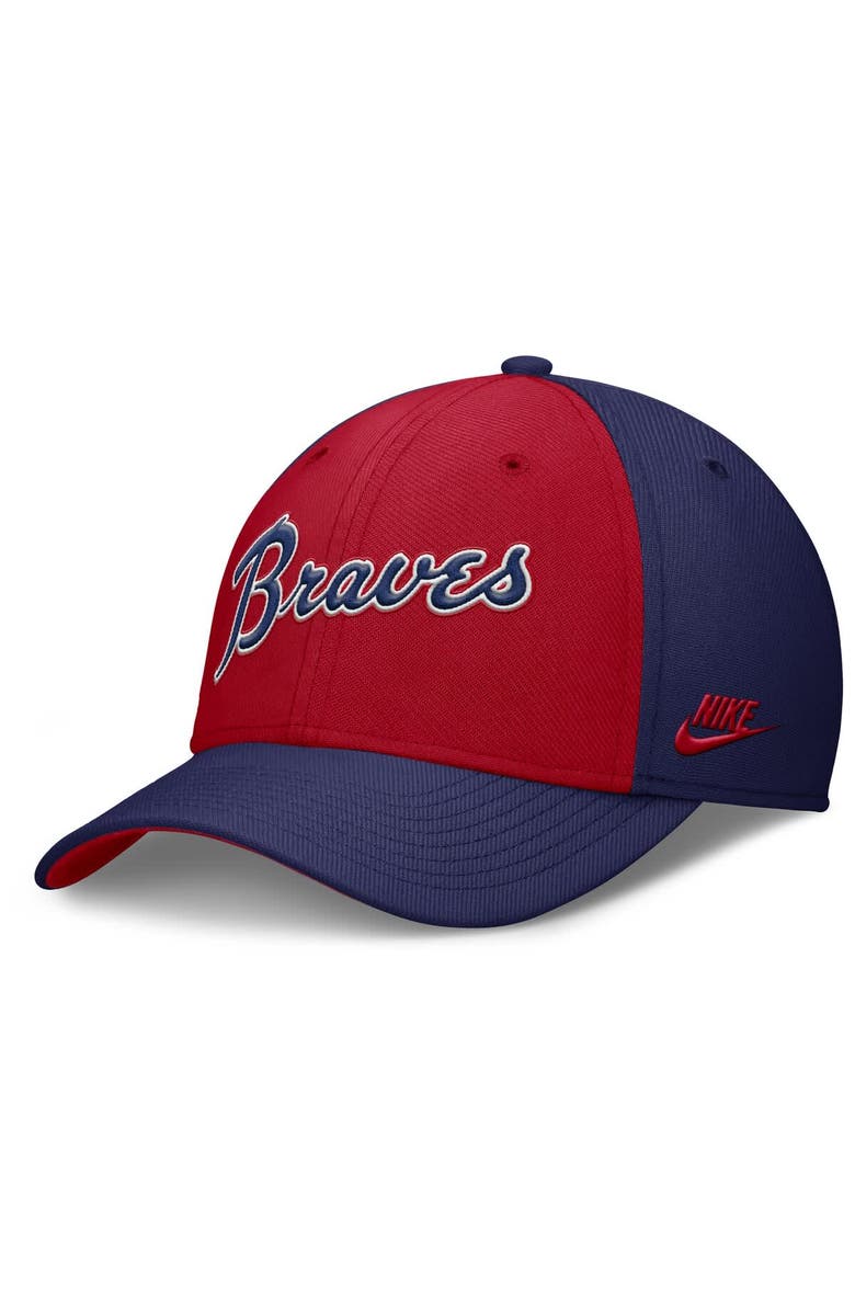 Nike Men's Nike Navy/Red Atlanta Braves Rise Swoosh Performance Flex Hat, Alternate, color, 