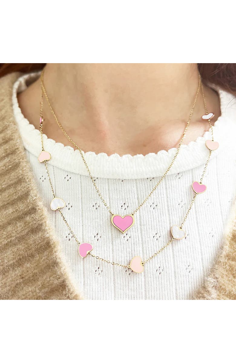 The Lovery Fine Jewelry Pink Mixed Heart Station Necklace, Alternate, color, Pink Mixed