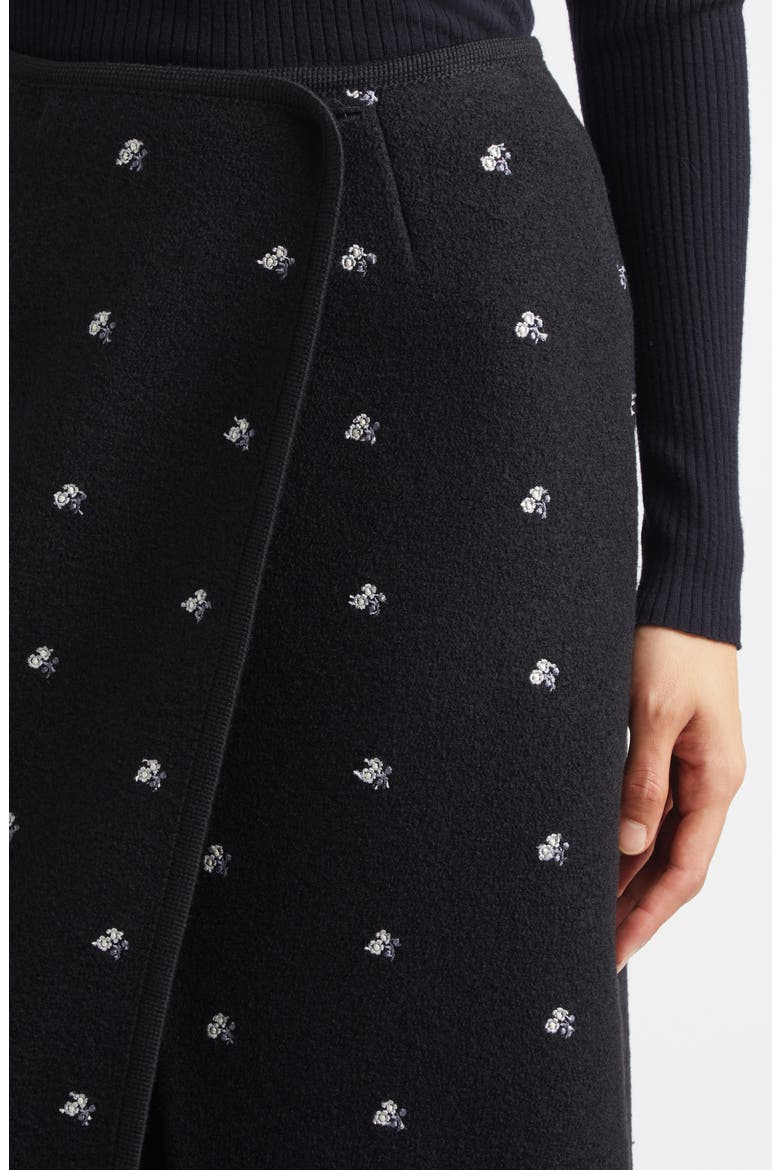 Walker Floral Embroidered Wool Fleece Wrap Skirt, Alternate, color, BLACK FLOWERS