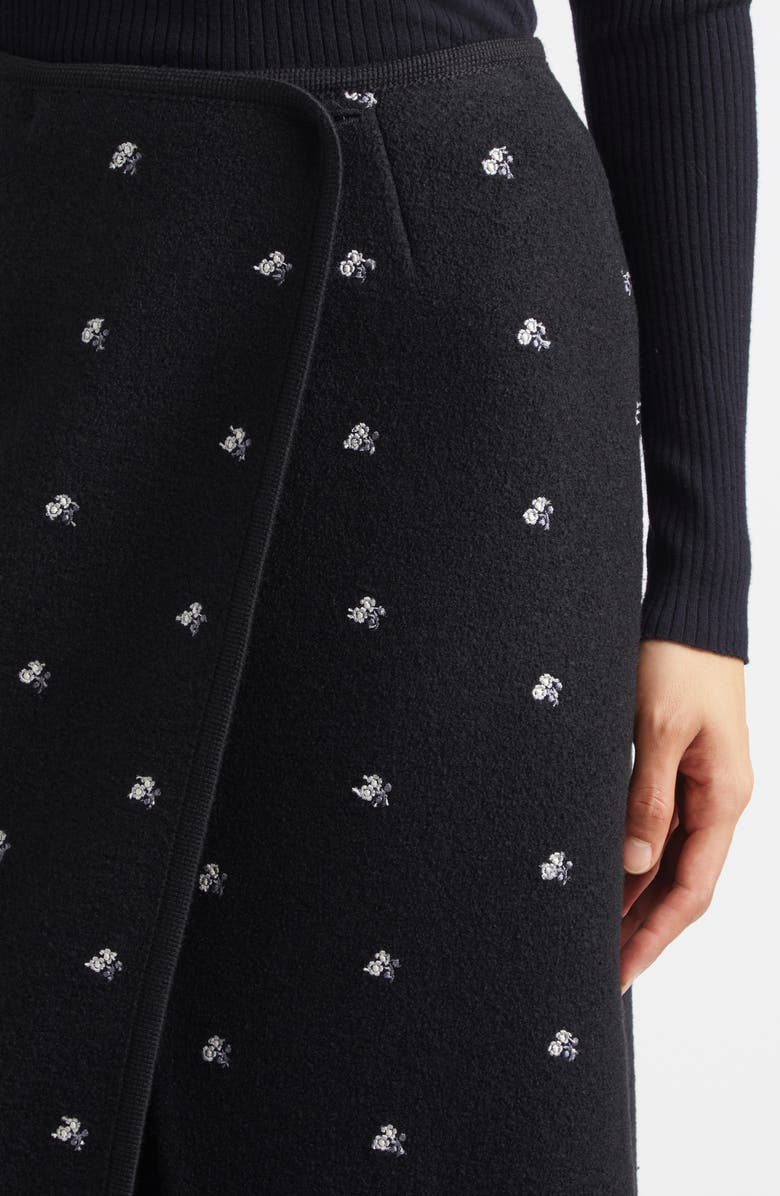 RIER Walker Floral Embroidered Wool Fleece Wrap Skirt, Alternate, color, Black Flowers