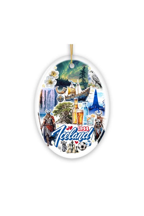 Iceland 1944 Reykjavik Viking Landmarks Oval Ornament