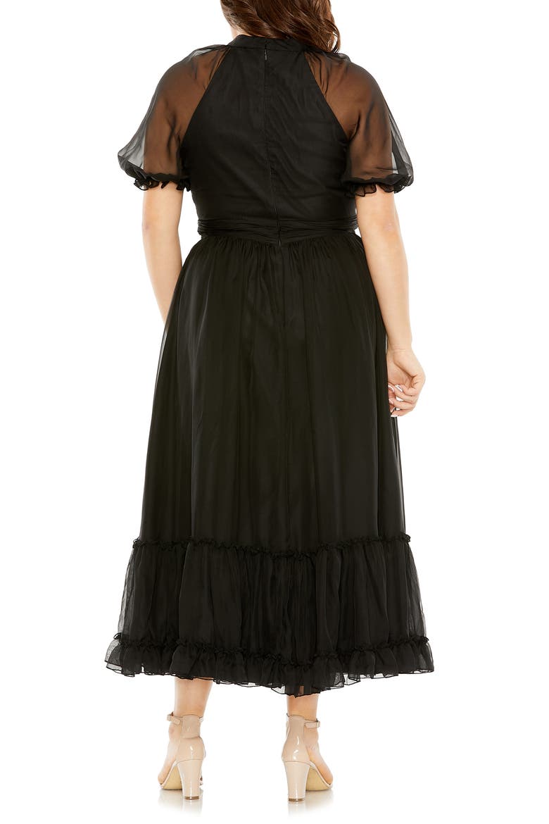 Sheer Puff Sleeve Cocktail Dress, Alternate, color, BLACK