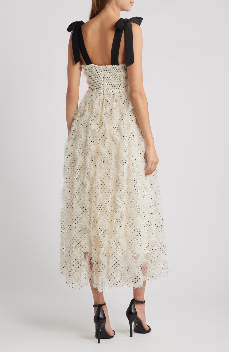 MOON RIVER Tulle Corset Bodice Midi Dress, Alternate, color, Cream Black