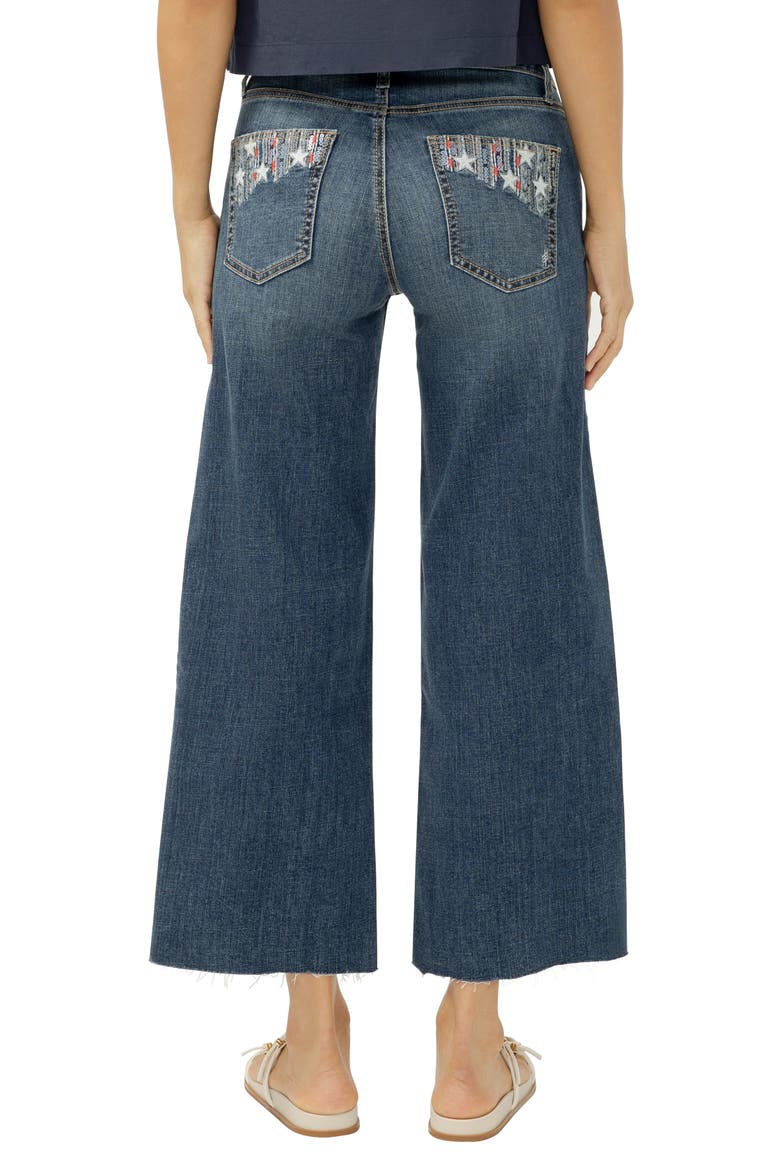 Suki Embellished Pocket Raw Hem Crop Wide Leg Jeans, Alternate, color, MIX TAPE