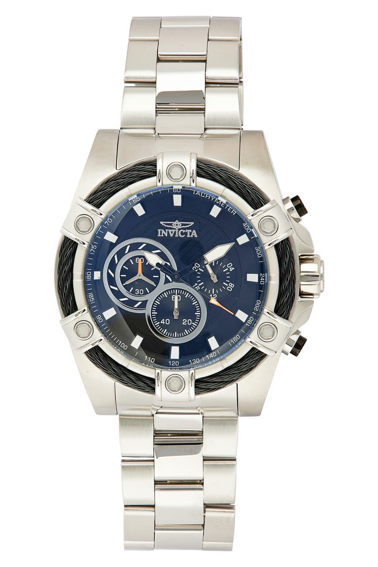 Bolt Bracelet Strap Chronograph Watch, 52mm, Main, color, BLACK