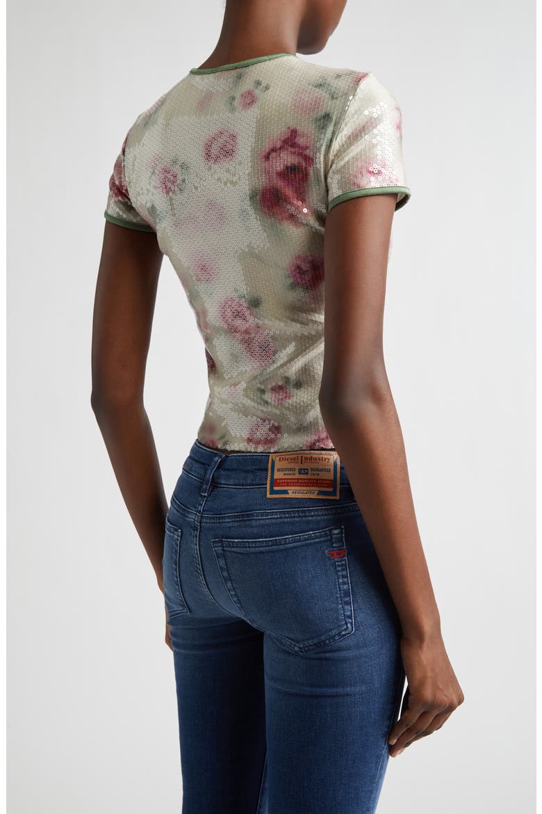 Unkyel Logo Sequin Floral T-Shirt, Alternate, color, MEDIUM/ WHITE
