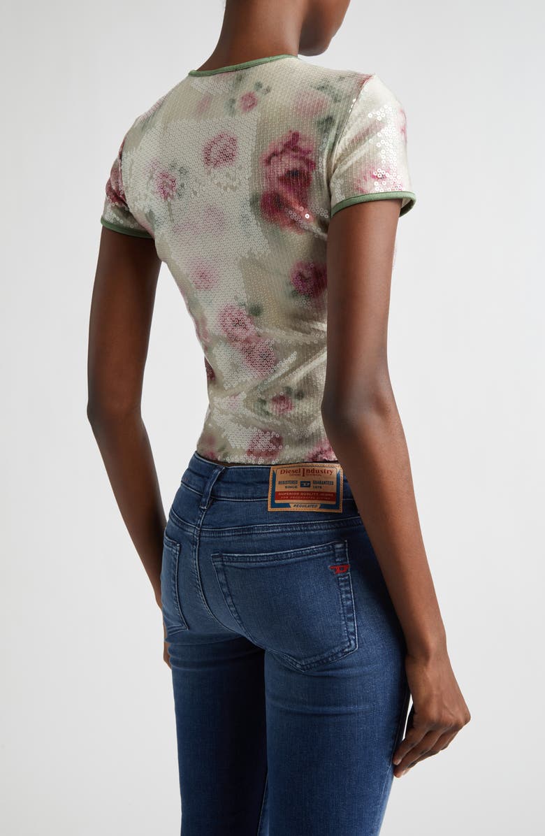 DIESEL<sup>®</sup> Unkyel Logo Sequin Floral T-Shirt, Alternate, color, Medium/ White