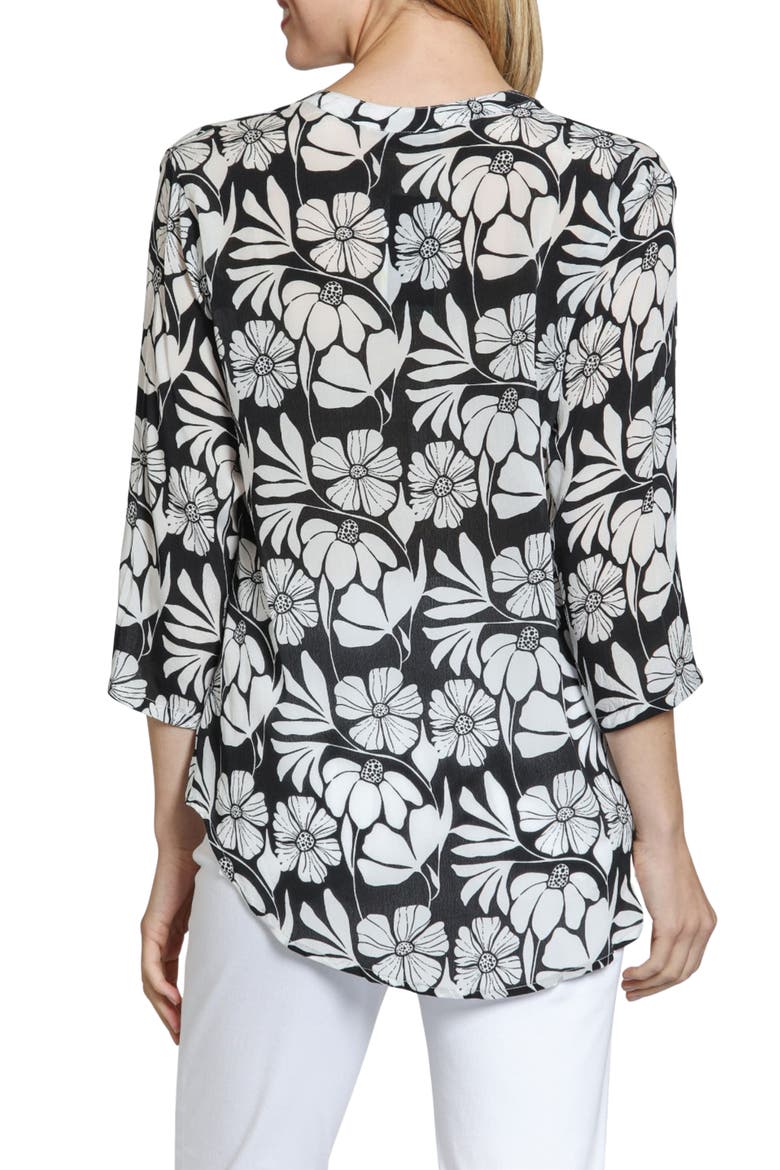 Mixed Stripe Mandarin Collar Button-Up Shirt, Alternate, color, BLACK/ WHITE