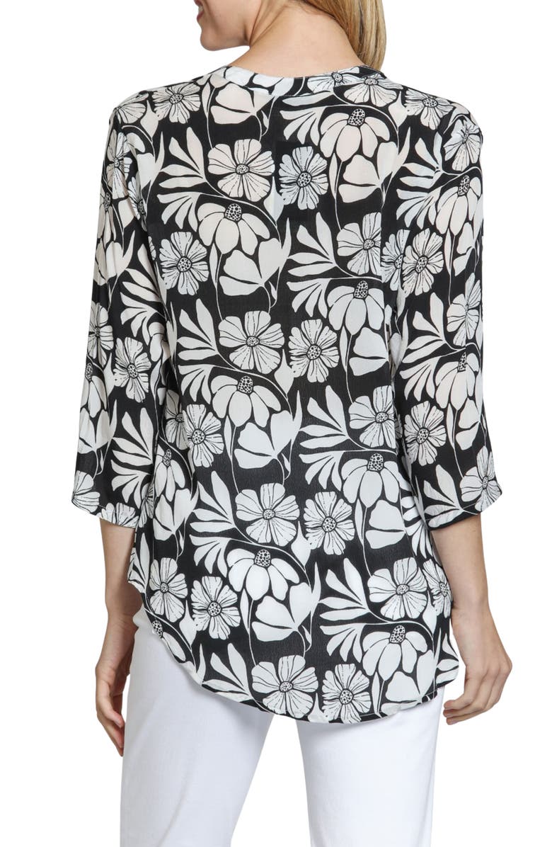 APNY Mixed Stripe Mandarin Collar Button-Up Shirt, Alternate, color, Black/ White