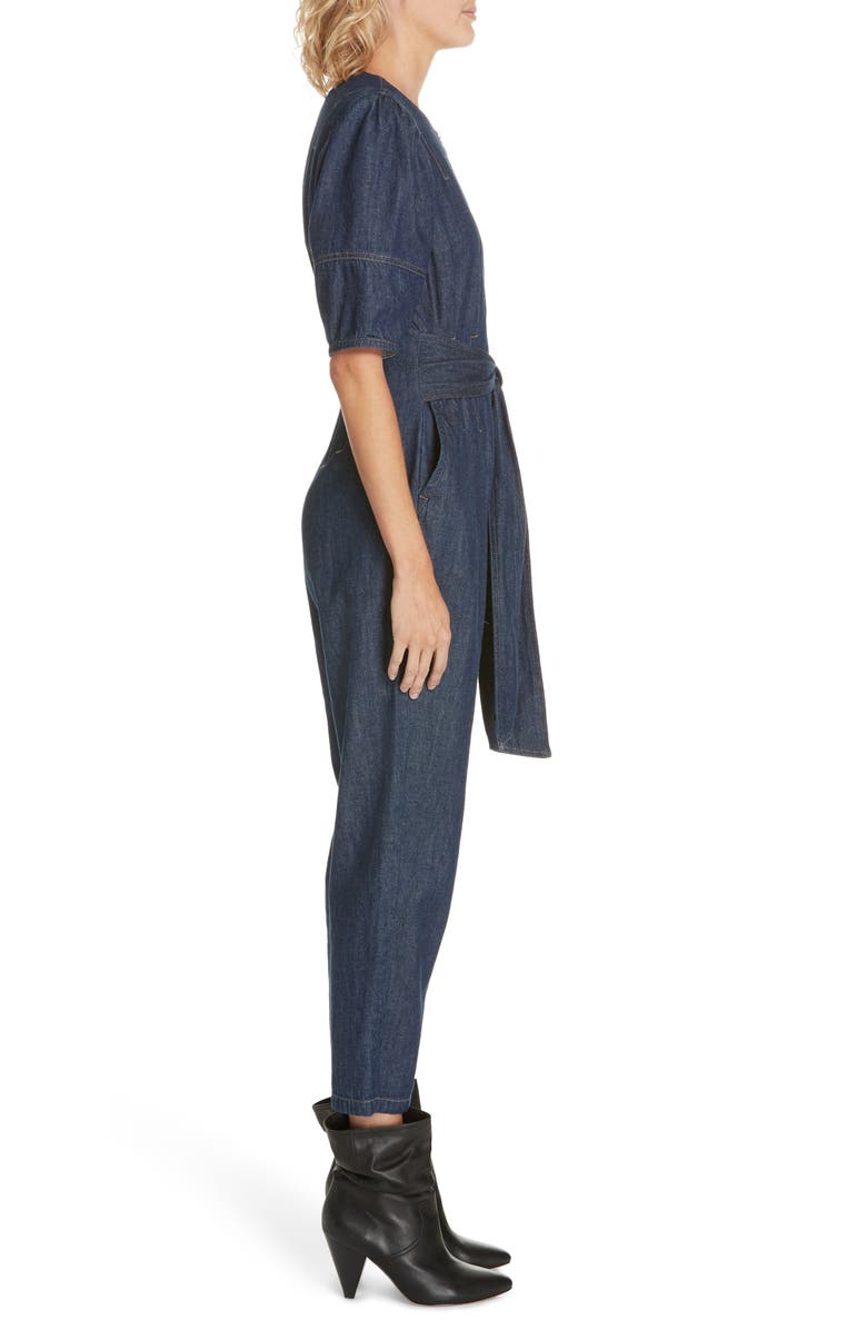 La Vie Rebecca Taylor Puff Sleeve Denim Jumpsuit, Alternate, color, 