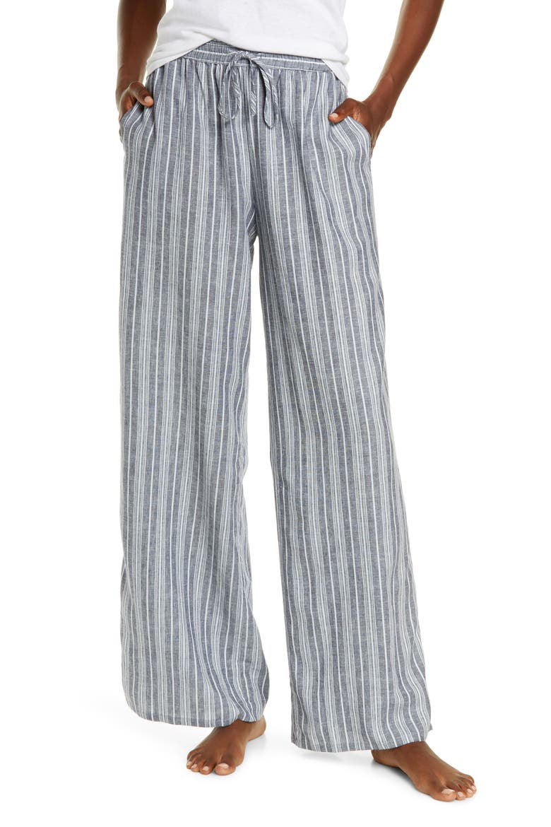 Romantic Linen Blend Pajama Pants, Main, color, NAVY PEACOAT LINEN STRIPE
