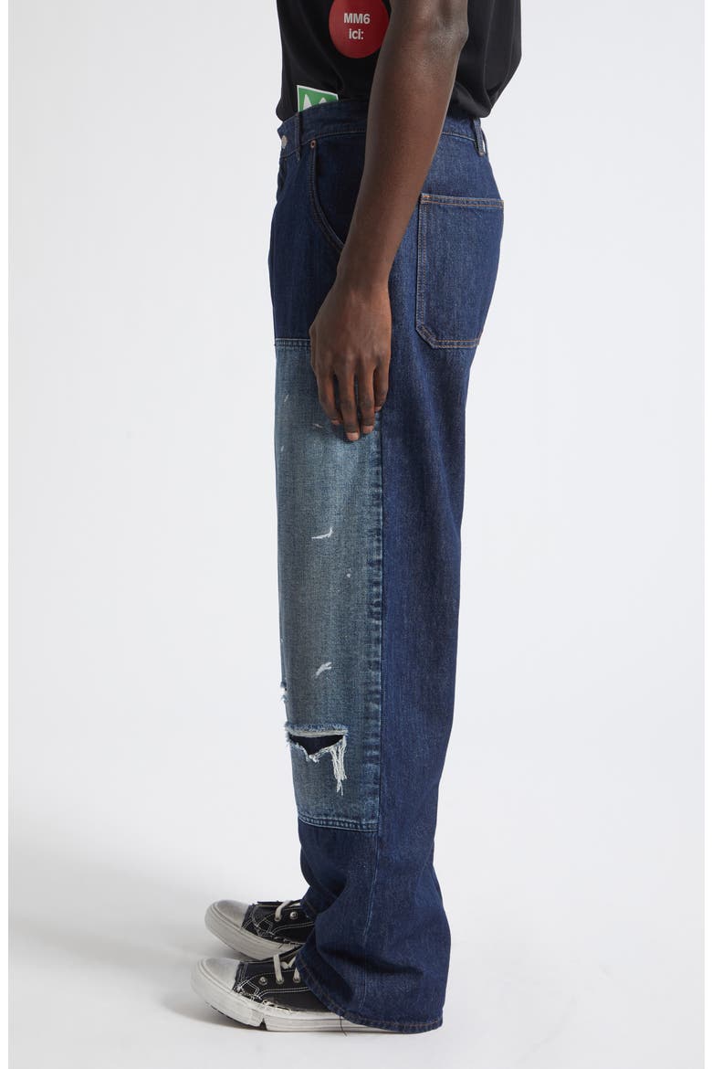 Ripped Knee Panelled Straight Leg Jeans, Alternate, color, BLUE