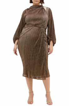 City Chic Jaylee Metallic Long Sleeve Sheath Dress