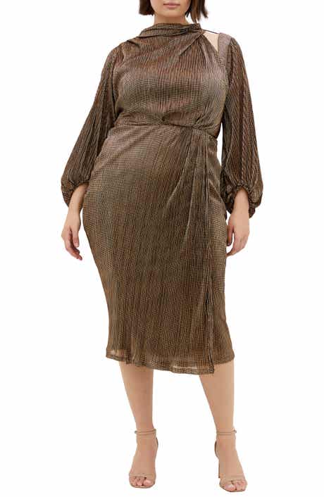 City Chic Jaylee Metallic Long Sleeve Sheath Dress