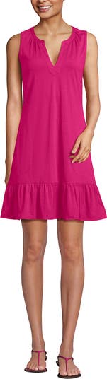Women's Sleeveless Cotton Jersey Notch Neck Flounce Dress - Lands' End - Blue - L Women's Sleeveless Cotton Jersey Notch Neck Flounce Dress - Lands' End - Blue - L