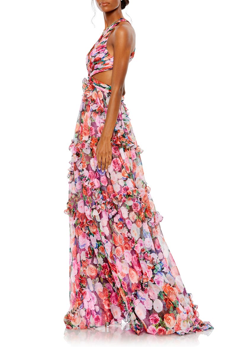 Ruffled Cut Out Sleeveless Gown, Alternate, color, MULTI