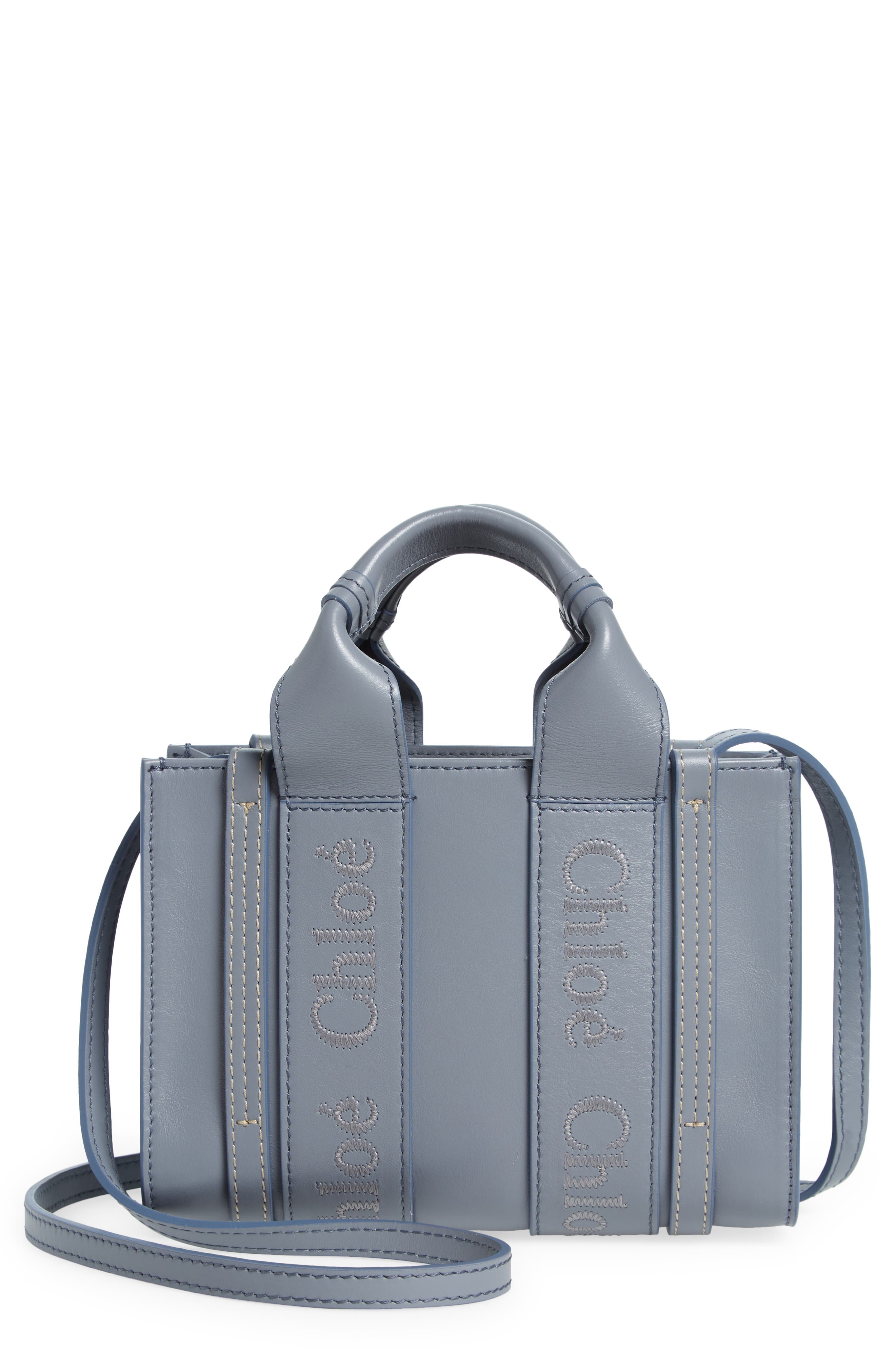 Mini Woody Leather Tote, Main, color, STORM BLUE 41A