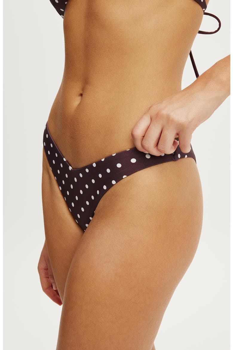Women's Dip Front High Side Brazilian Bikini Bottom, Alternate, color, Missy Spot Plum Kiss