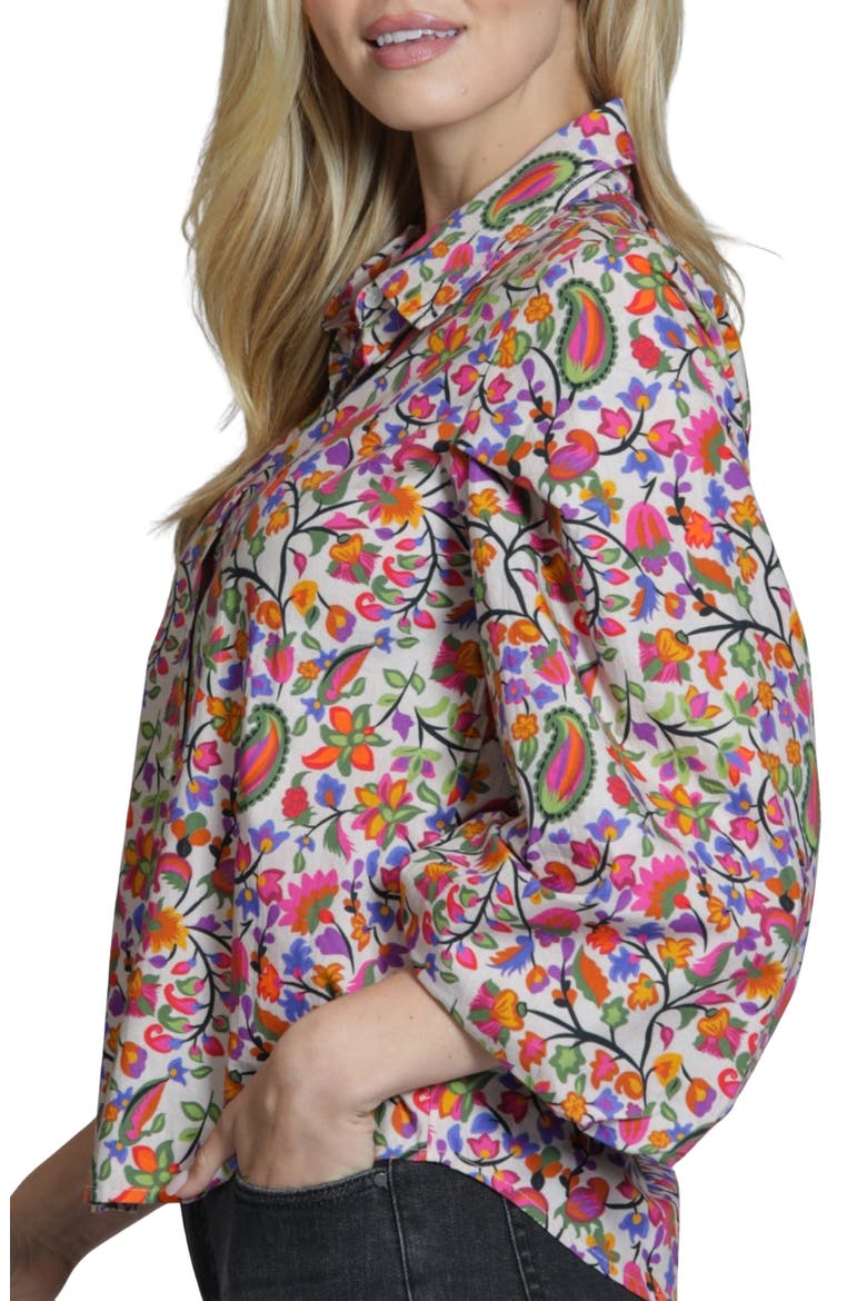 Printed Cotton Button-Up Shirt, Alternate, color, PINK OLIVE MULTI