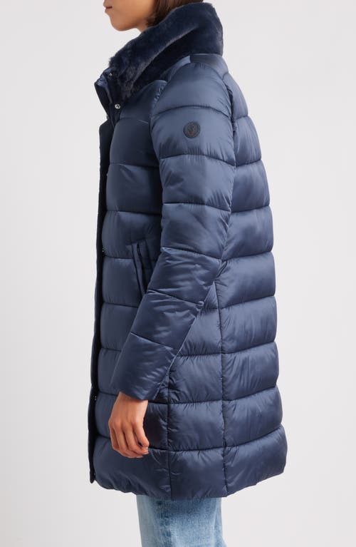 Save The Duck Dalea Water Repellent Puffer Coat With Faux Fur Collar In Blue