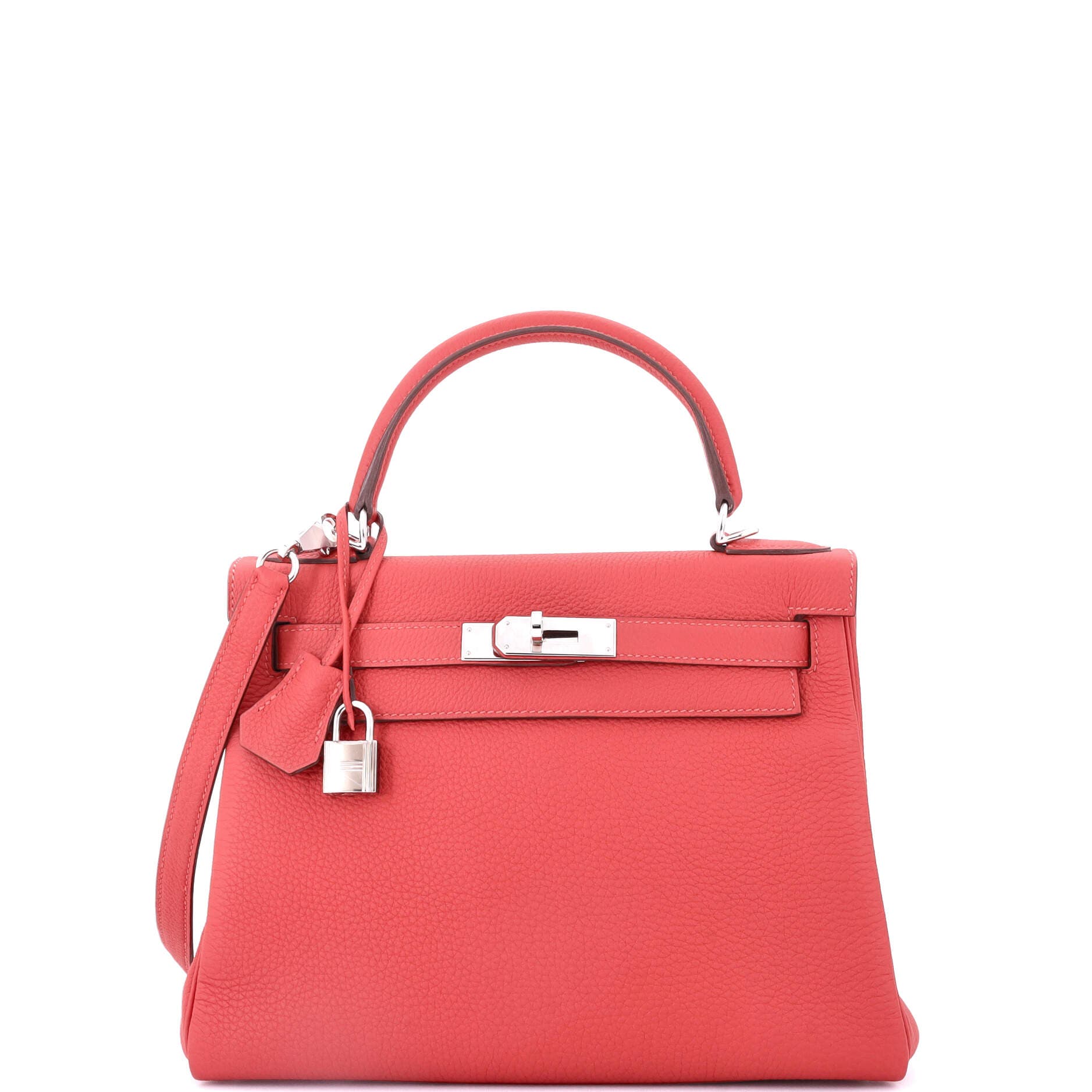 Pre-Owned Hermes Kelly Handbag Red Clemence with Palladium Hardware 28, Main, color, 
