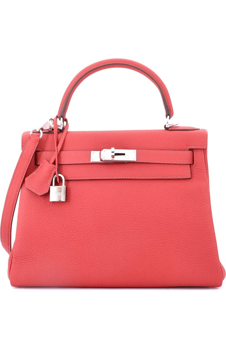 Pre-Owned Hermes Kelly Handbag Red Clemence with Palladium Hardware 28, Main, color, Rouge Piment
