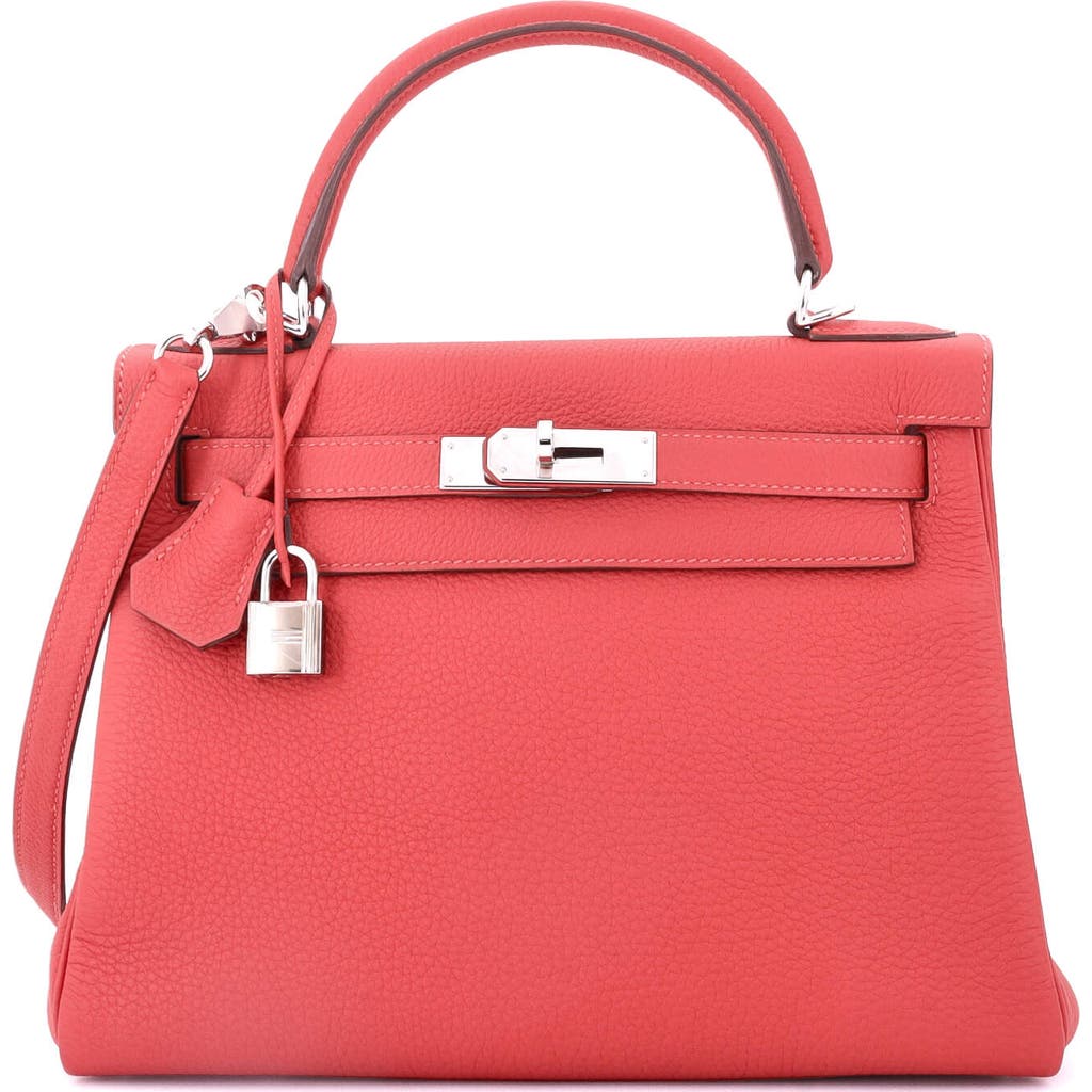 Pre-owned Hermes Hermes Kelly Handbag Red Clemence With Palladium Hardware 28