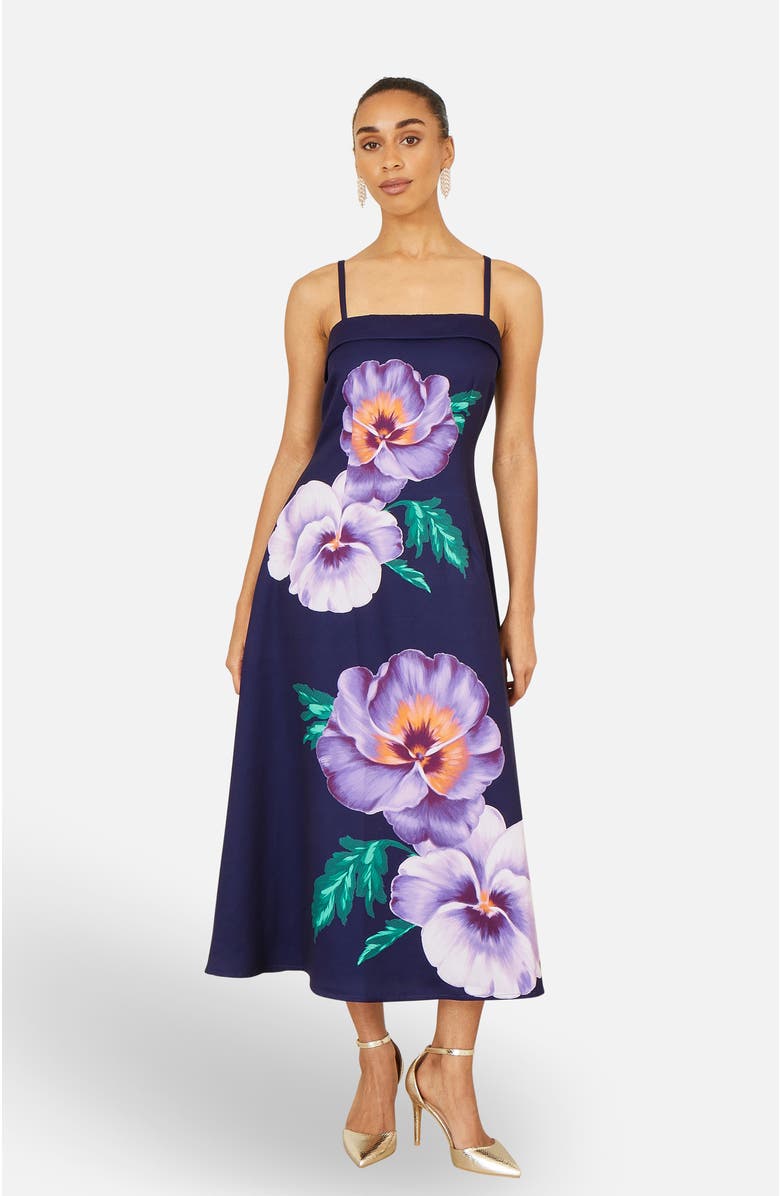 Yumi Pansy Strappy Midi Dress, Alternate, color, Navy