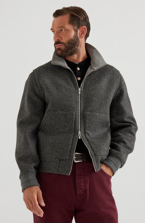Brunello Cucinelli Check-pattern Zip-up Bomber Jacket In Gray
