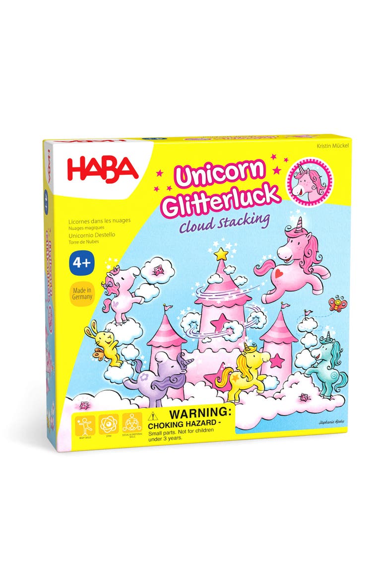 Unicorn Glitterluck Cloud Stacking - Cooperative Kids Board Game - Fun Games for Kids and Unicorn Games Ages 4+ Made in Germany, Main, color, Pink Multi